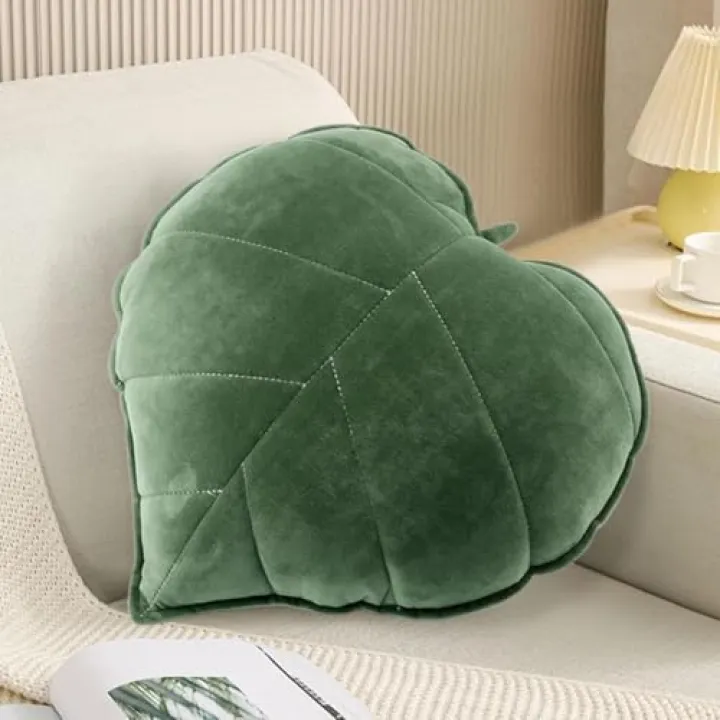 Leaf Shaped Throw Pillow, Dark Green Decorative Throw Pillows 3D Fun Throw Pillows, 5.12 X 5.12/17.72 X 17.72 Inches Plush Plant Pillow for Home, Sofa, Living Room, Bedroom (Dark Green, 17.7"(45cm))