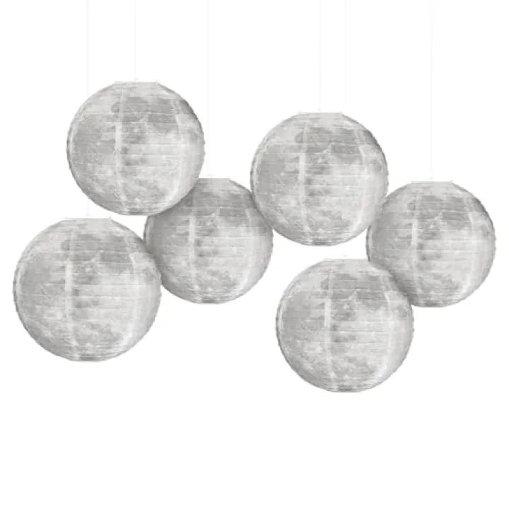 6 Pack Moon Paper Lamps, Mysterious Space Theme Hanging Decoration for Boys and Girls