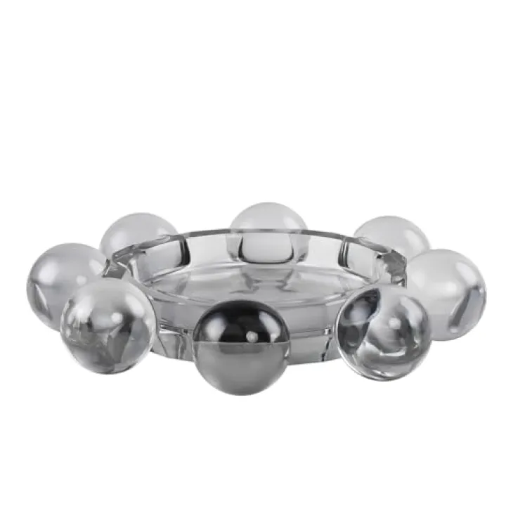 Marvala Crystal Bubble Candle Dish, Round Pillar Candle Holder Plate Stand for Table Centerpieces, Modern Decorative, Home, Party, Wedding Decor (Advanced Grey)