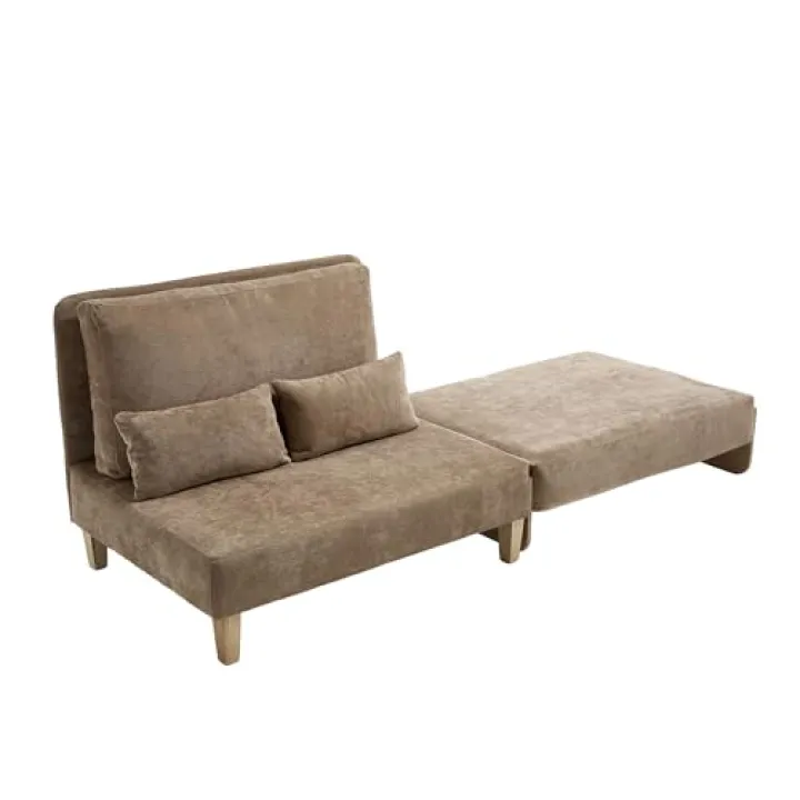 YONIPAX 37" Foldable Sofa Bed Recliner, 3-in-1 Convertible Sleeper, Mid-Century Modern Decor Sofa with Three Pillows for Study Room, Guest Room, Small Spaces，Light Brown