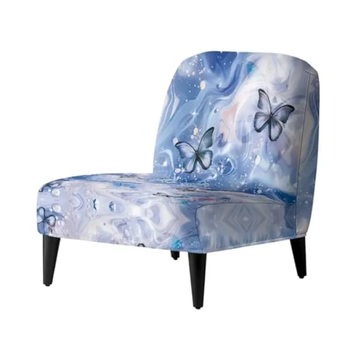 TSOVTHRID Butterfly Armless Chair Covers Slipcover Blue Marble Living Room Chairs Slipcovers Reusable Dorm Desk Chairs Cover with Backrest Furniture Slip Covers