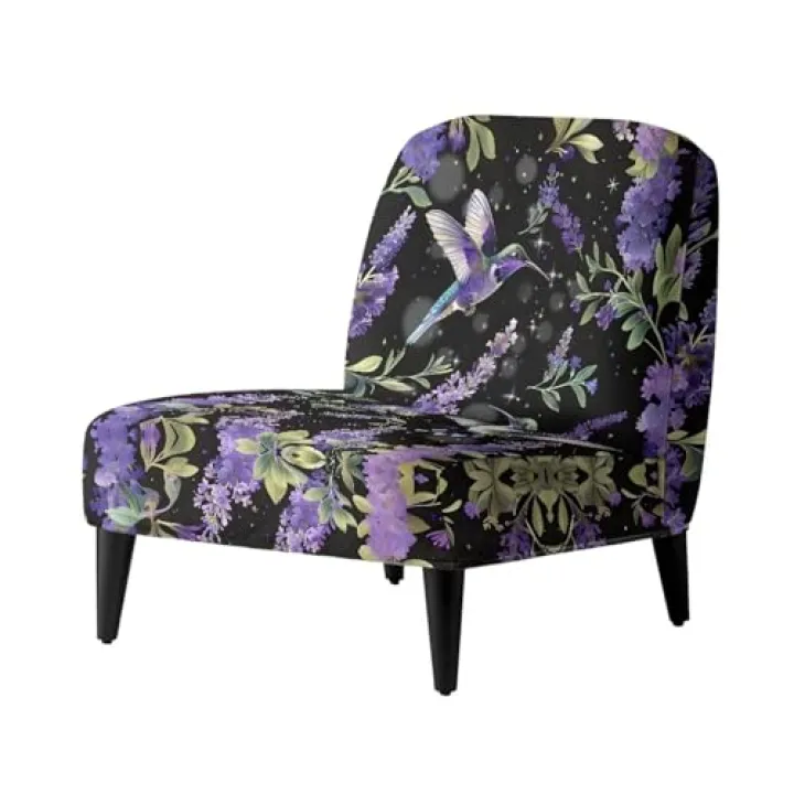 TSOVTHRID Hummingbird Accent Chair Slip Cover No Arms Lavender Swivel Chairs for Living Room Black Armless Desk Chairs for Indoor Bedroom Furniture Slip Cover
