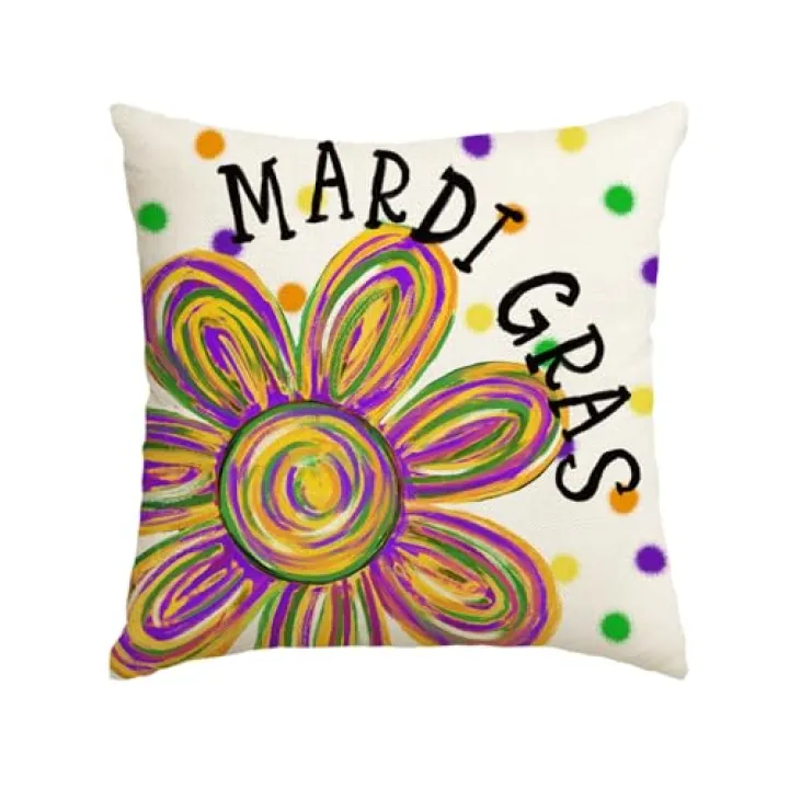 AVOIN colorlife Mardi Gras Sunshine Floral Throw Pillow Cover, 18 x 18 Inch Carnival Holiday Party Cushion Case Decoration for Sofa Couch Seasonal Home Decor