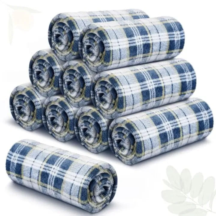 SmoothNovelty 10 Pieces Plaid Blankets Bulk 50 x 60 Inch Buffalo Plaid Throw Blankets Soft Flannel Fleece Blanket Bulk Gifts for Winter Valentines Wedding for Bed Office(Navy Blue, White)