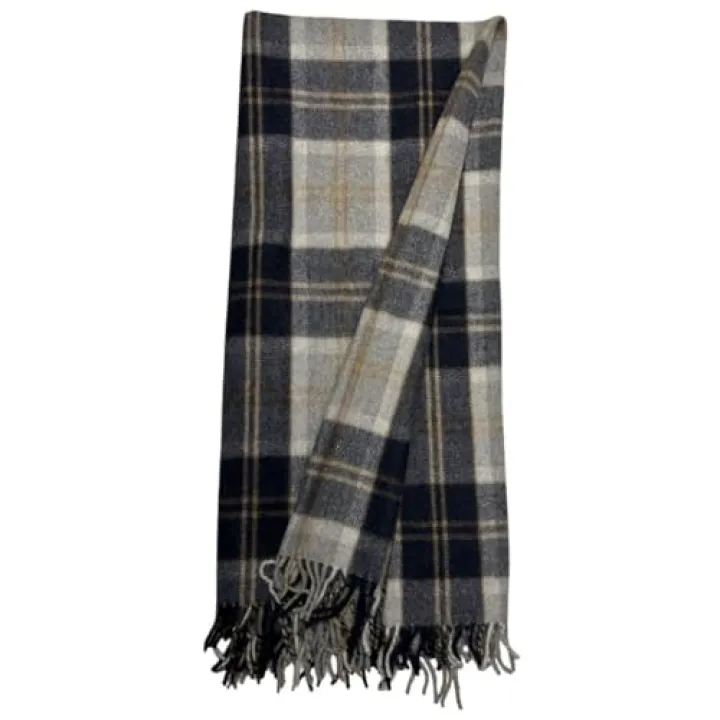 Briomhar Fall Plaid Wool Blanket - Scottish Winter Flannel Tartan Throw Blanket with Fringed Edges 60 x 70 inches (Bannockbane Silver)