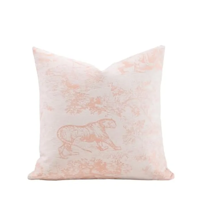 Croker Horse Valentine's Day Gift - Pink Jungle Pattern 20x20'' inches Throw Pillow Covers Chenille Jacquard Embroidery Decorative Cushion Cover for Wedding, Anniversary, Couples, Sofa, Bedroom