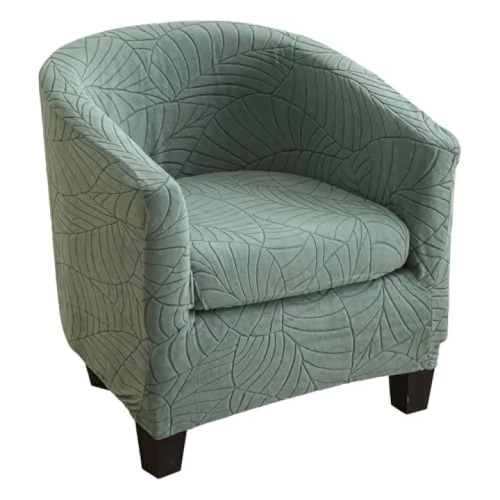 wkao Covers Club Chair Slipcovers, Green Leaf Club Chair Covers, High Stretch Polyester, Easy Clean, Semi-Circular Sofa Thickened Fabric, Dust Protection