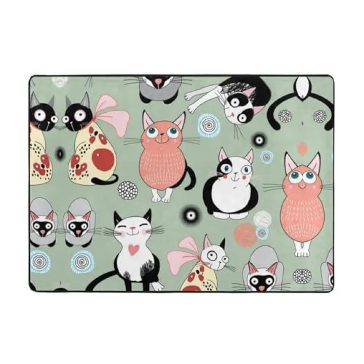 Lovely Cartoon Cats Print Carpet 80x58 in Non-Slip & Durable for Various Settings