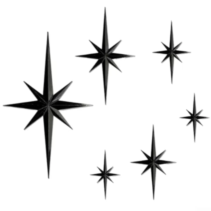 FABULETTA Set Of 6 Modern Retro 3D Star Wall Sculptures, Gold Black Silver Plastic Celestial Art Pieces, Mid-20th-century Modern Vintage Wall Decoration For Living Room Bedroom Or Hallway(Is black)