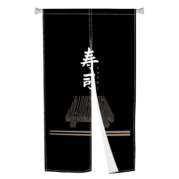 Leowefowa Traditional Noren Japanese Style Doorway Curtain Long Type Door Curtains Sushi Print Window Treatment Hanging Doorway Tapestry Panel for Room Divider Kitchen Home Decor, 33.5"x 70.9"