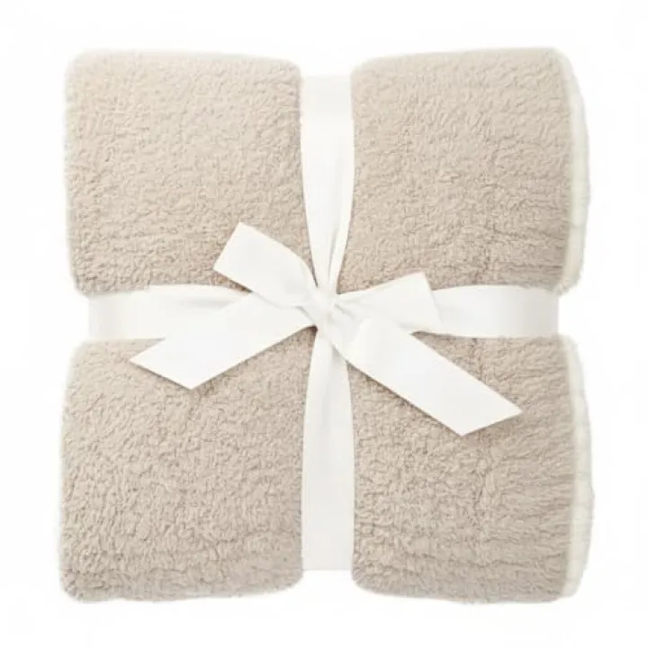Contrast Trim Sand Stone & White Accent Tip Chic Throw Blanket Couch, Reversible Super Soft Knitted Blankets, Warm Knit Fuzzy Cozy Dreams Plush Lightweight Throws Dupes Sofa Bed 50" x 60"