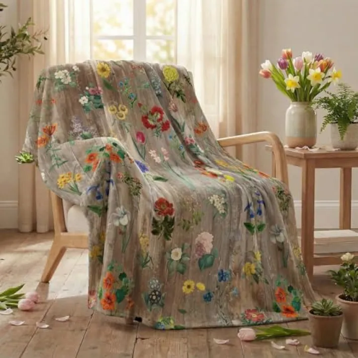 Horaldaily Spring Summer Flannel Blanket Throw, Flowers Brown Wood Grain Soft Fuzzy Plush Cozy Fleece Blankets for Couch Sofa Bed Lounging, Ideal Gifts for Kids Adults Self, 50x60