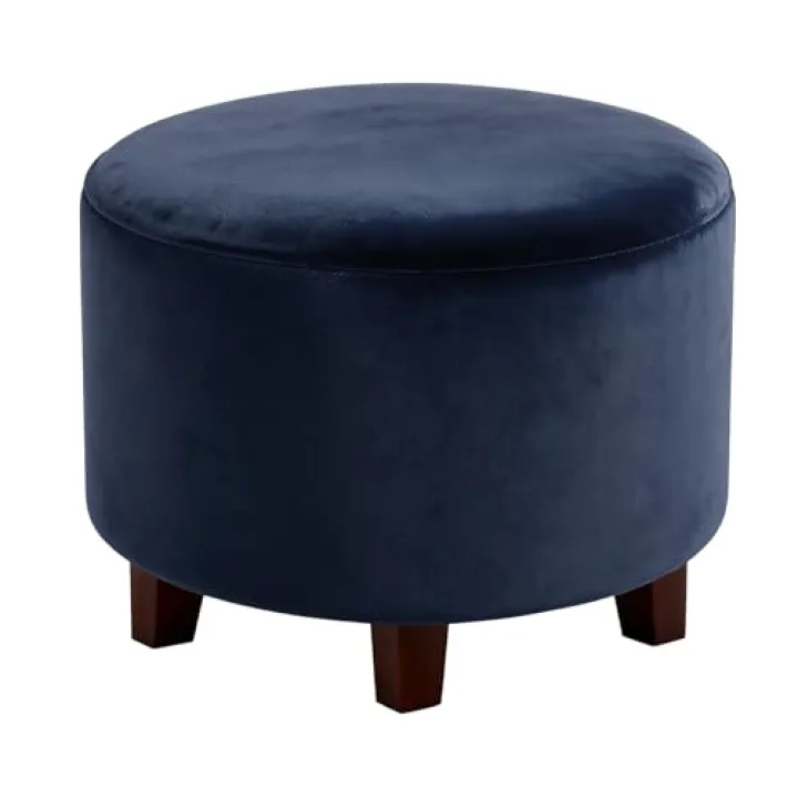 uxcell Velvet Round Footstool Slipcover, Stretch Foot Stool Protector Covers Plush Furniture Protector Cover with Elastic Bottom for Footstool Living Room Bedroom(Small, Navy Blue)
