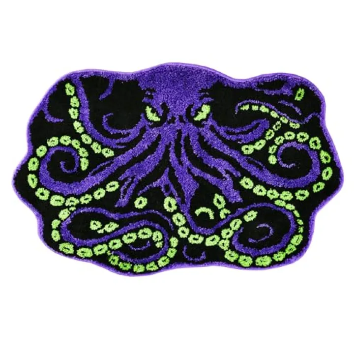 LSYESDLA Cool Purple Octopus Bathroom Rug, Soft Plush Gothic Animal Tufted Bath Mat, Non-Slip & Machine Washable, Absorbent Quick Dry Floor Door Mat Home Decor for Shower, Tub and Sink, 23.6"x35.4"