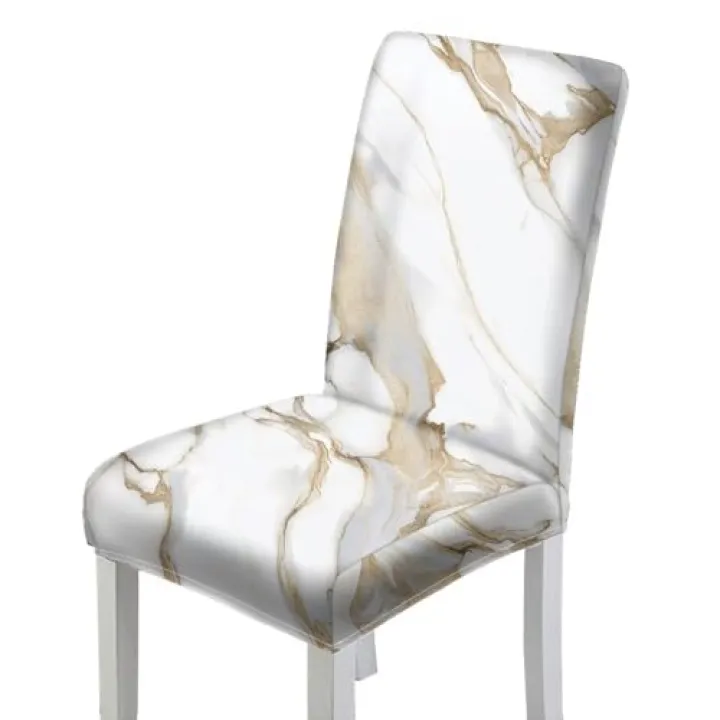 Xsehusvy White Marble Washable Chair Cover for Dining Room Modern Print Dining Chair Covers Wrinkle Free Breathable Seat Protector Home Decor (1 Pack)