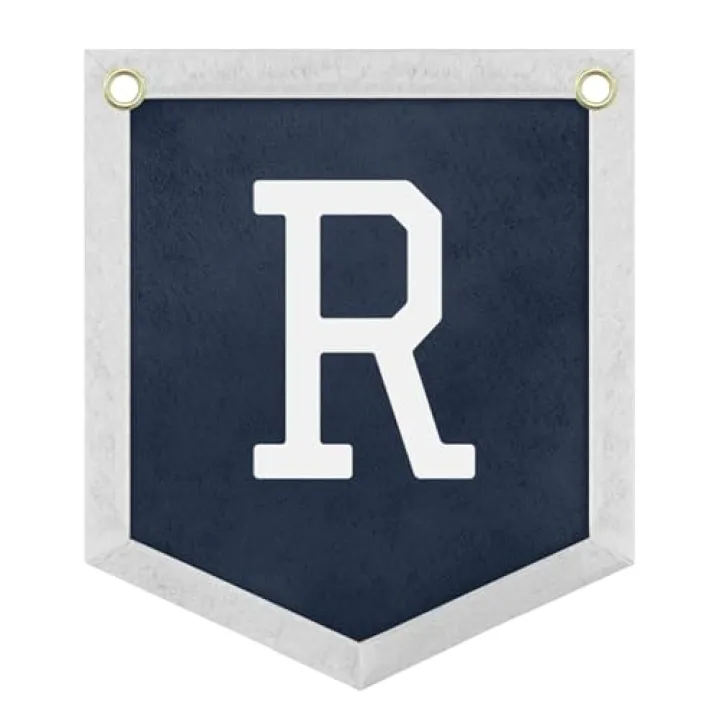 Handmade Felt Alphabet Pennant Banner for Nursery Room Decor - Navy Blue & Beige Educational Wall Hanging for Kids Room 11.8 x 13.8 Inches (R)