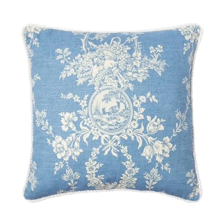 Sherry Kline Home Collection Country Toile 20" x 20" Decorative Pillow – Red, Chambray, Navy, or Black with Cord Edge & 95/5 Feather/Down Fill, Zippered