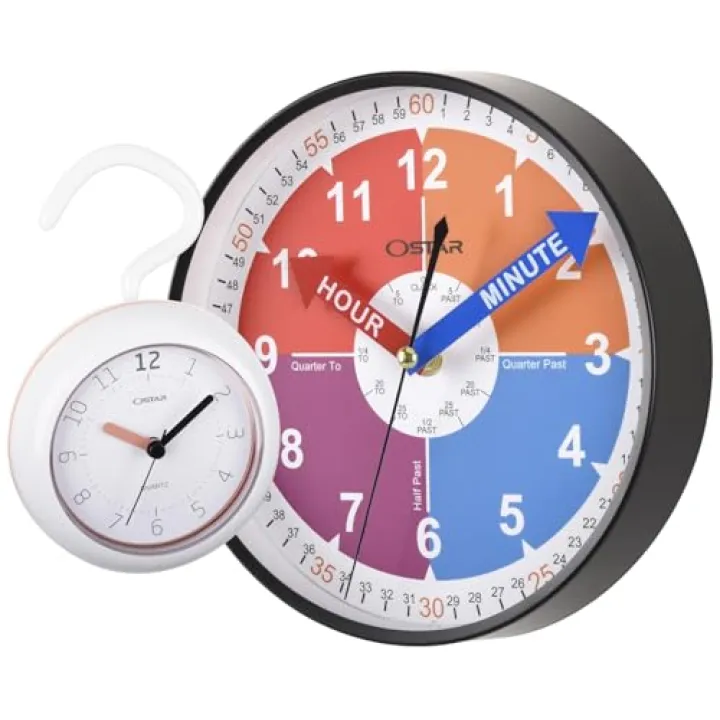 OSTAR Telling Time Teaching Wall Clock Waterproof Bathroom Shower Clock