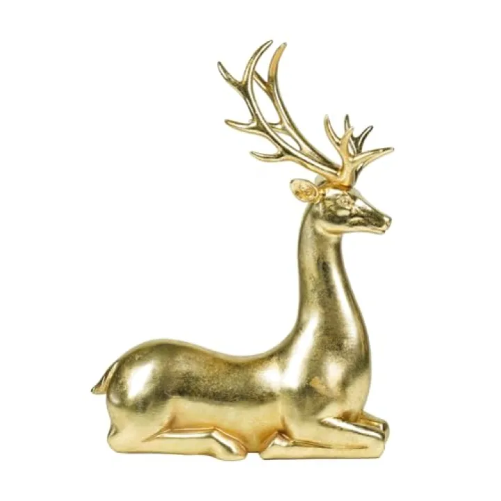 Ferrislan Golden Deer Statue - 14.96 Inch Elegant Resin Figurine, Modern Home Decor for Living Room, Bedroom, Office & Tabletop Centerpiece, Collectible Art Sculpture for Year-Round Decoration & Gift