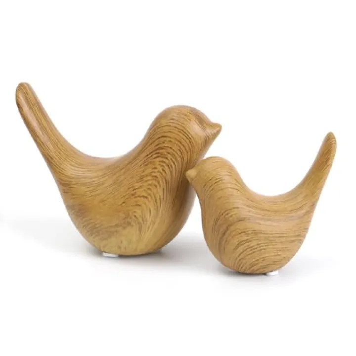 Elegant Wood Look Small Bird Sculptures,Modern Abstract Art Pieces for Bookshelf Decor, Coffee Table Decor, and Luxury Home Decor Accents(2Pcs Set)