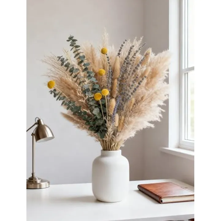 Boho Decor Bouquet - Pampas Grass,Eucalyptus,Lavender,Bunny Tail,Billy Balls 16~17inch Natural Dried Flowers for Home,Living Room,Wedding,Room,Wall Decor