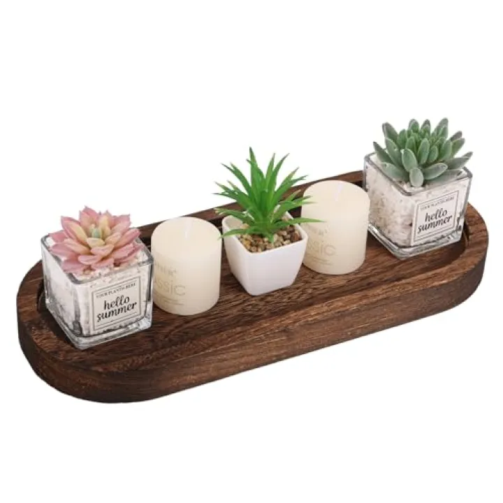 MegoSage Decorative Dough Bowl for Home Decor Large Natural Holder Tray Decor Long Narrow Wooden Tray Rustic Farmhouse decorative bowl for KitchenTable Centerpieces Dining Room Fruit Bowls