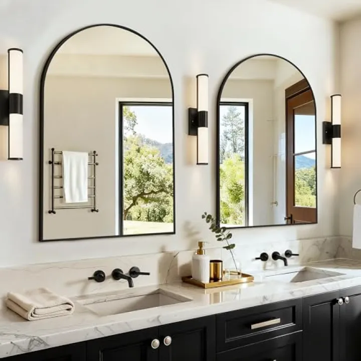 LAWADA Vanity Bathroom Mirror for Wall, 2 Pack 30"x20" Arched Bathroom Mirror for Over Sink, Arched Metal Frame for Bedroom, Living Room, Entryway, Hanging or Leaning, Black