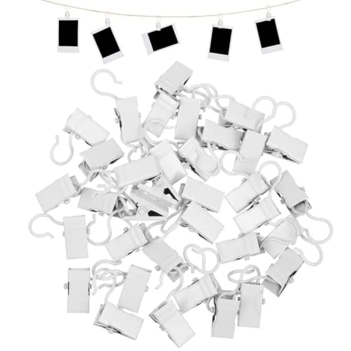 Toyvian 40 Pack Hook Clips with Hooks for Curtains Photos Party Lights Clothes Multi-Functional Metal Hanging Clips Window Treatment Hardware 0.39 Inch