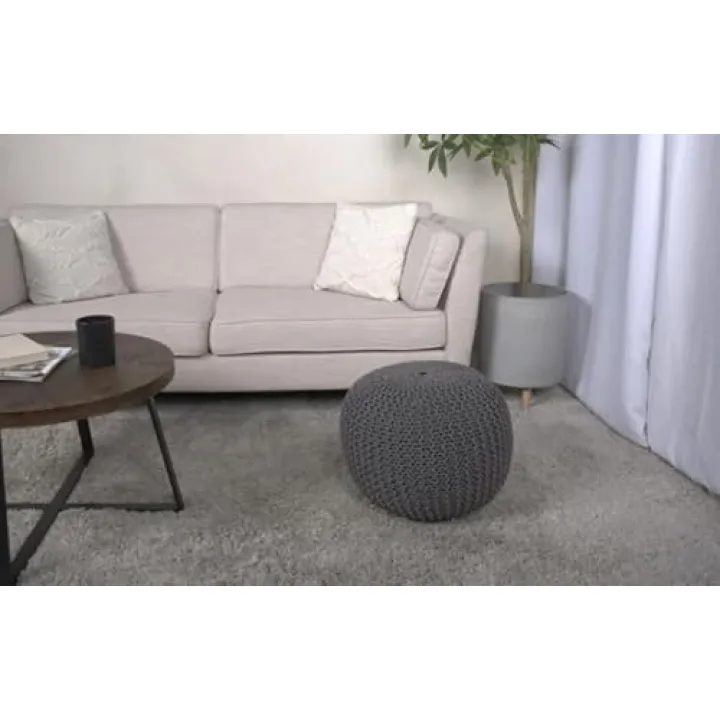 OPAHDN Knitted Cotton Round Pouf for Cozy Relaxation, Stylish Decorative Accessory, Perfect as an Ottoman or Floor Cushion, Gray