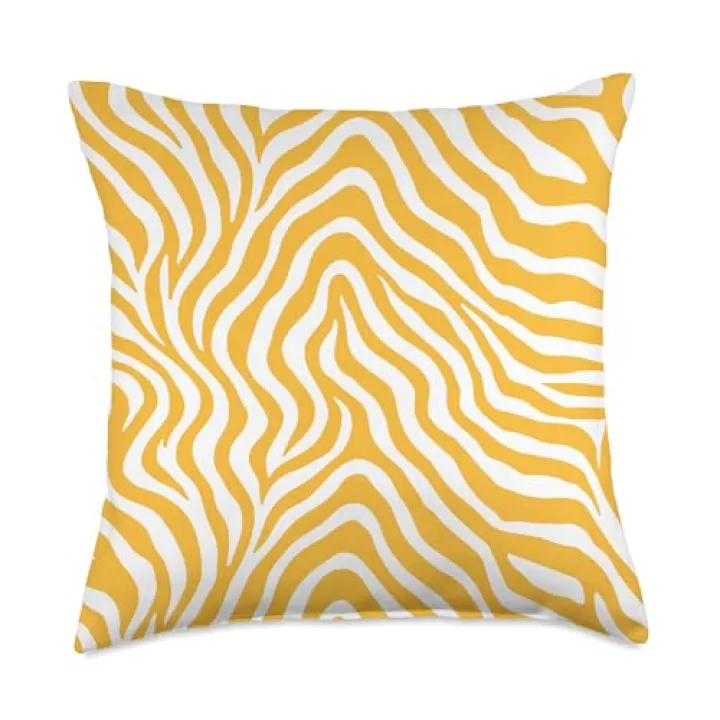 Golden Yellow and Cream Zebra Stripes Animal Print Throw Pillow
