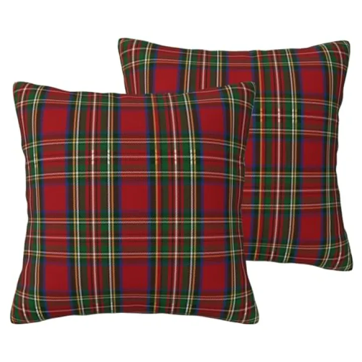 ARTPUTETY Christmas Buffalo Plaid Throw Pillow Covers 18x18 Inch Set of 2 Green Red Winter Square Decorative Pillowcases Orange Cushion Cover for Sofa Couch