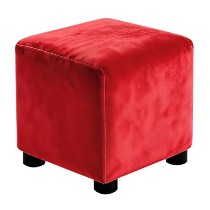 uxcell Square Footstool Slipcover, Stretch Foot Stool Protector Covers Jacquard Fabric Furniture Protector Cover Velvet with Elastic Bottom for Living Room Bedroom(Small, Red)