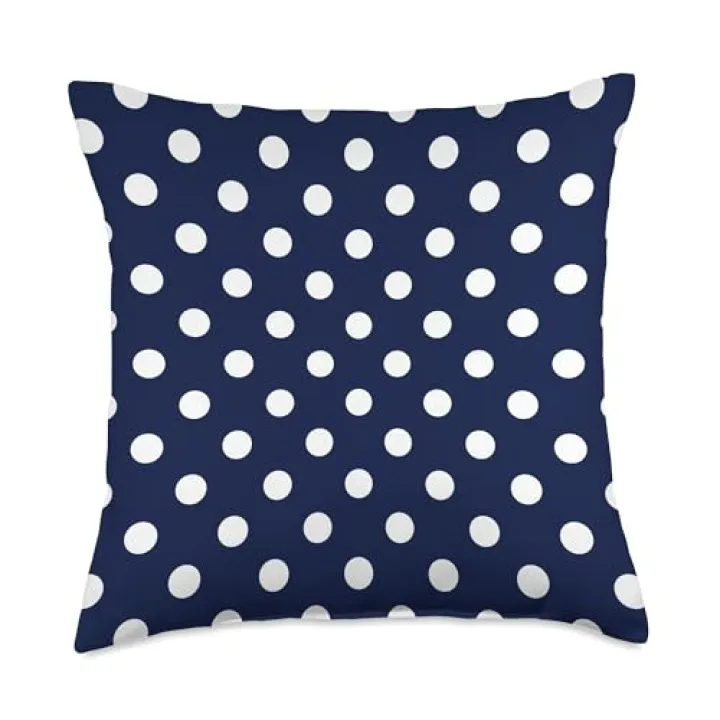 Navy and White Polka Dot Pattern Aesthetic Cute Polkadot Throw Pillow