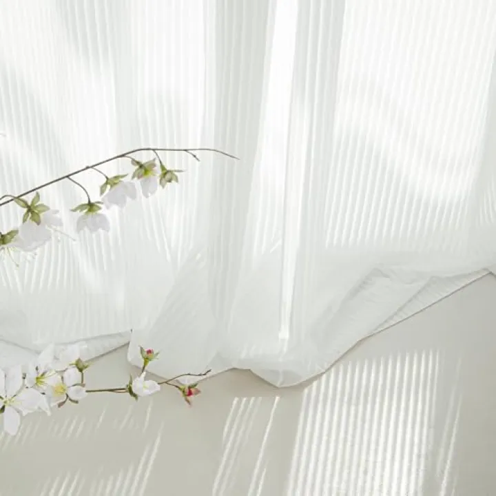 NICETOWN Pure White Sheer Curtains 102 inches Long for Living Room, 52" W Privacy Semi Sheer Grommet Window Treatment Light Filtering Drapes for Home Office Bedroom