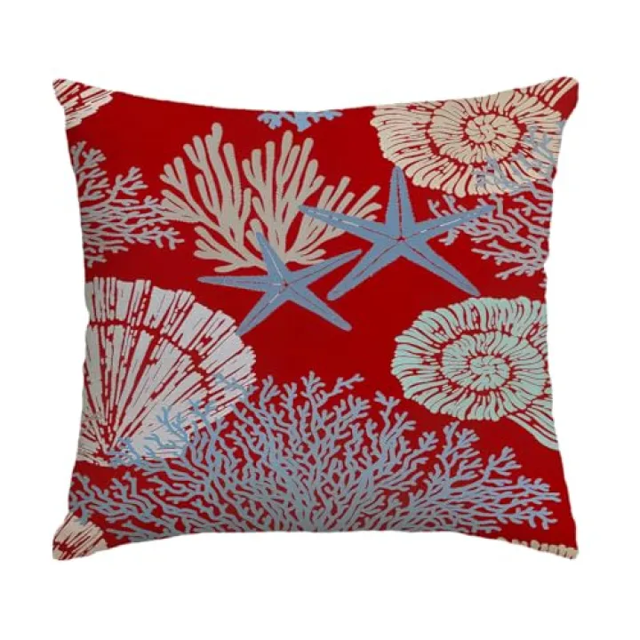 Nikyi Coastal Beach Throw Pillow Covers 18x18, Square Couch Seashells in Red Pillow Nautical Starfish Pillow Case for Home Decor Sofa Porch Cushion Cover Bed Car Office Lake House Decorative