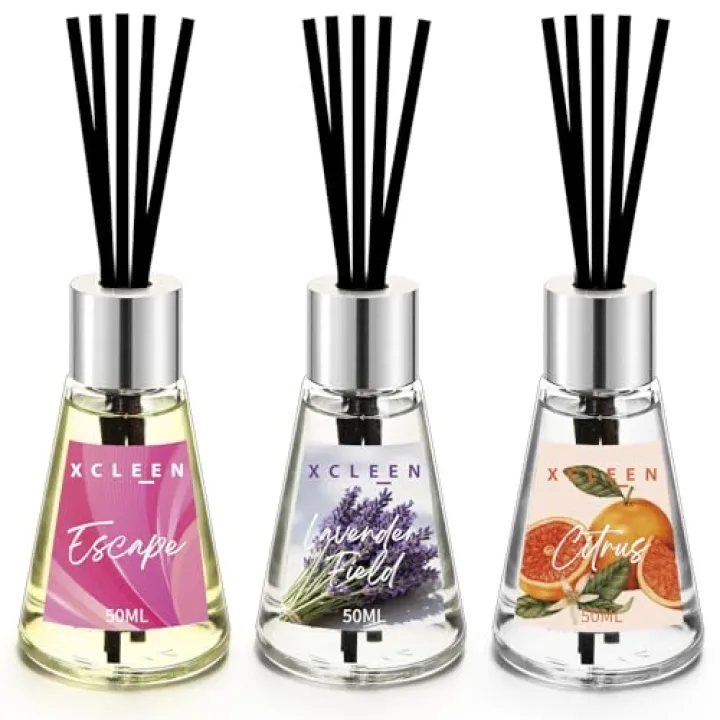 Xcleen Reed Diffuser of 3 Pack, Escape Lavender Citrus Oil Diffusers with Sticks, Reed Diffusers for Home Bathroom Bedroom, Each 1.7Fl Oz, Total 5.1Oz