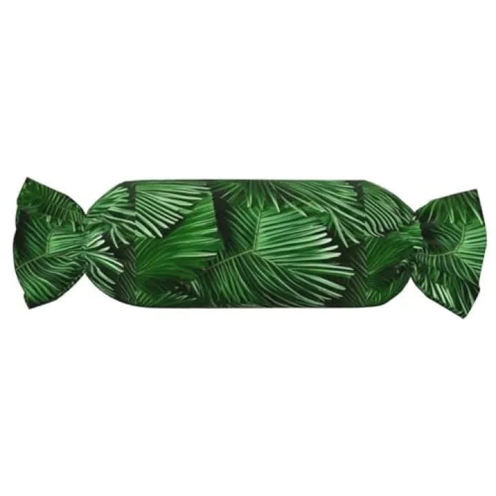 Cute Green Palm Leaves Print Candy Cylindrical Eco-Friendly Pillow Soft Velvet Living Room Bedroom Travel Decor