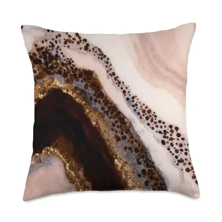 Boho Modern Abstract - Pink Blush and Brown Espresso Wave Throw Pillow