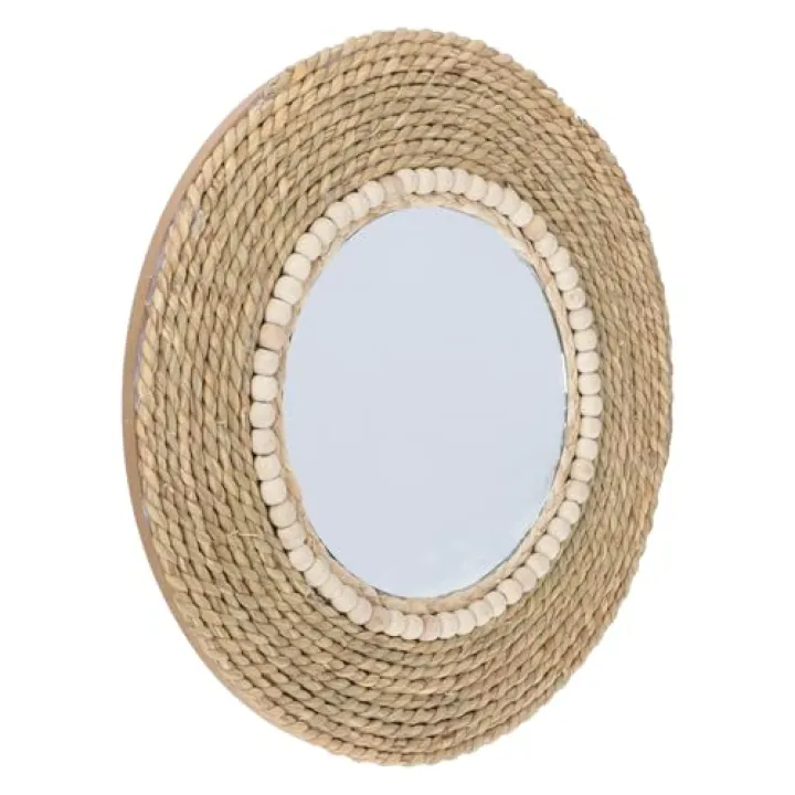 HAKIDZEL Creative Grass Rope Wall Mirror Handmade Woven Round Decorative Mirror for Home Entryway Chic Wall Mounted Decor