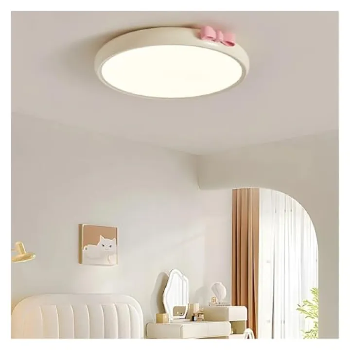 Pink Bow Room Resin Light LED Princess Room Lamp Cream Style Baby Study Room Girl Bedroom Ceiling Lamps,Indoor