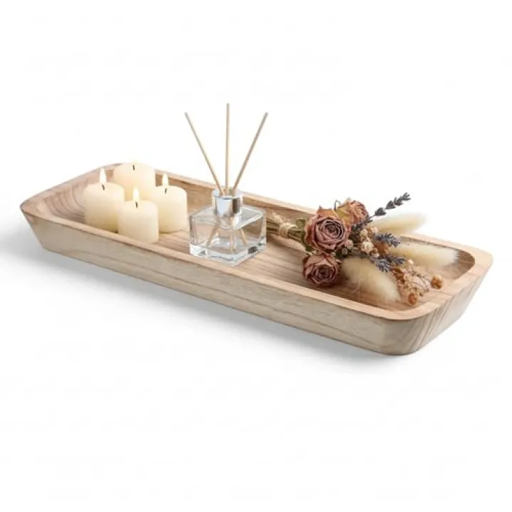 Xosjska 16" Wooden Dough Bowls Decorative, Long and narrow Wooden Centerpiece Table Decorations, Narrow Wood Tray, for Table Centerpiece Decor, Home Decor