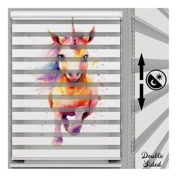 Unicorn Watercolor Themed Roller Shades | Use for Baby Room, Girls Room | Patterned Custom Size Roller Blinds | for Windows Double Layer Curtains | Home Decor