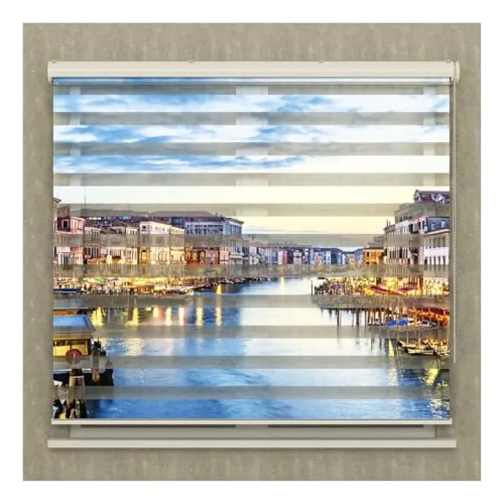 Streets of Venice Themed Roller Shades | Use for Living Room | Patterned Custom Size Roller Blinds | for Windows Double Layer Curtains | Home Decor | Living Room Windows Decor