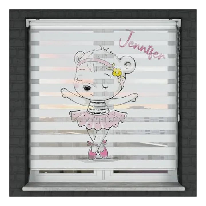 Ballerina Teddy Bear Themed Roller Shades | Use for Baby Room | Patterned Custom Size Roller Blinds | for Windows Double Layer Curtains | Home Decor | Baby Room Windows Decor