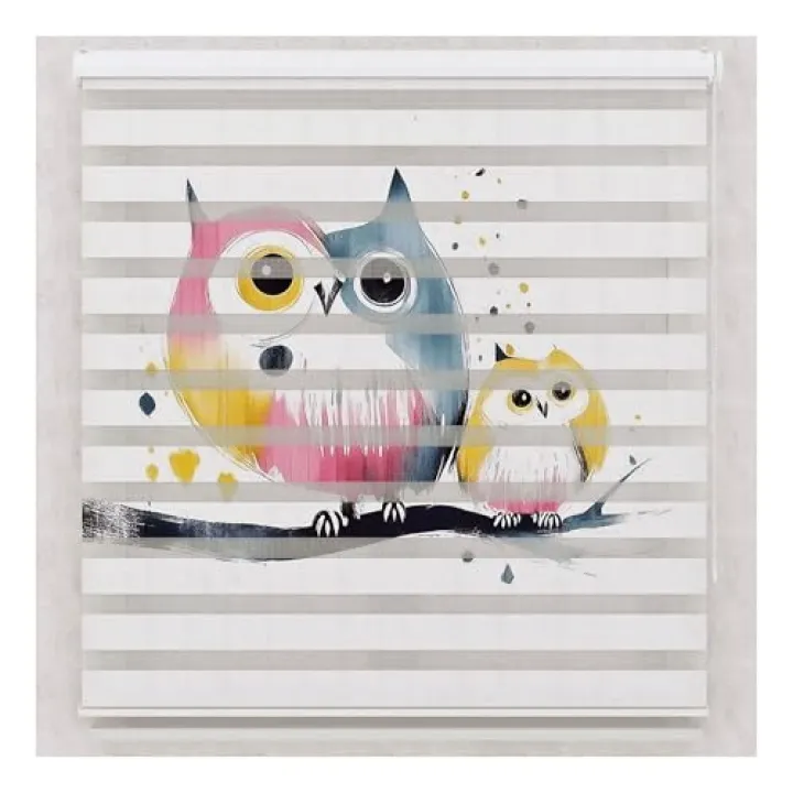 Colorful Owl Watercolor Themed Roller Shades | Use for Girls Room, Baby Room | Patterned Custom Size Roller Blinds | for Windows Double Layer Curtains | Home Decor