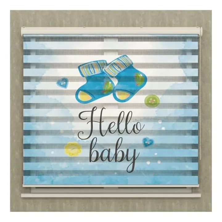 Clouds and Booties Themed Roller Shades | Use for Baby Room | Patterned Custom Size Roller Blinds | for Windows Double Layer Curtains | Home Decor | Baby Room Windows Decor