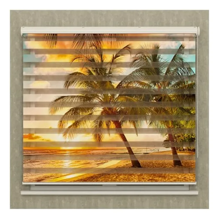 Palm Tree and Sea Landscape Themed Roller Shades | Use for Living Room | Patterned Custom Size Roller Blinds | for Windows Double Layer Curtains | Home Decor