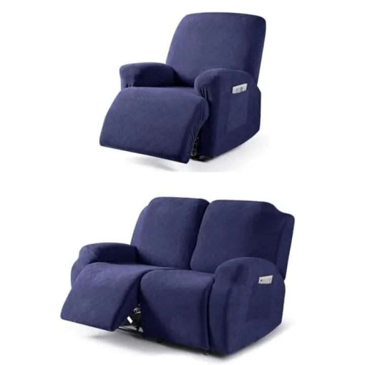 VANSOFY Recliner Chair Cover & Recliner Loveseat Cover （Navy Blue）