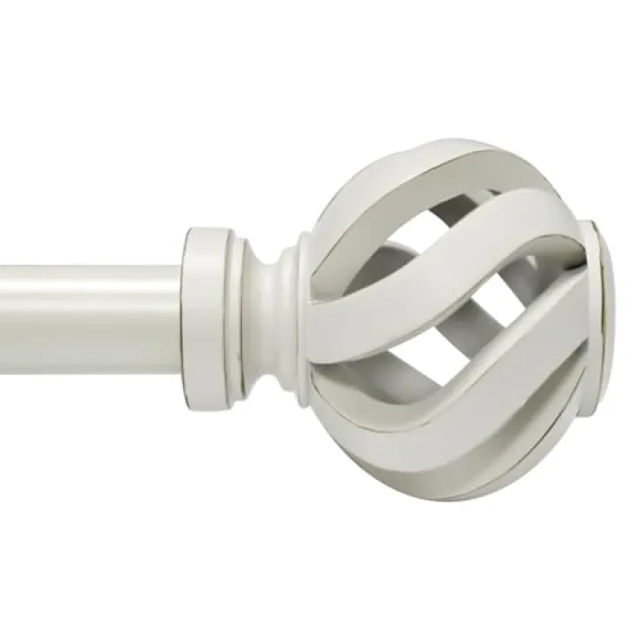 Curtain Rod for Windows 66 to 120 inches: 1 inch Diameter Heavy-duty Adjustable Decorative Curtain Rod, Weathered white Boho Rustic Drapery Rods with Twisted Cage Finials for Bedroom & Living Room