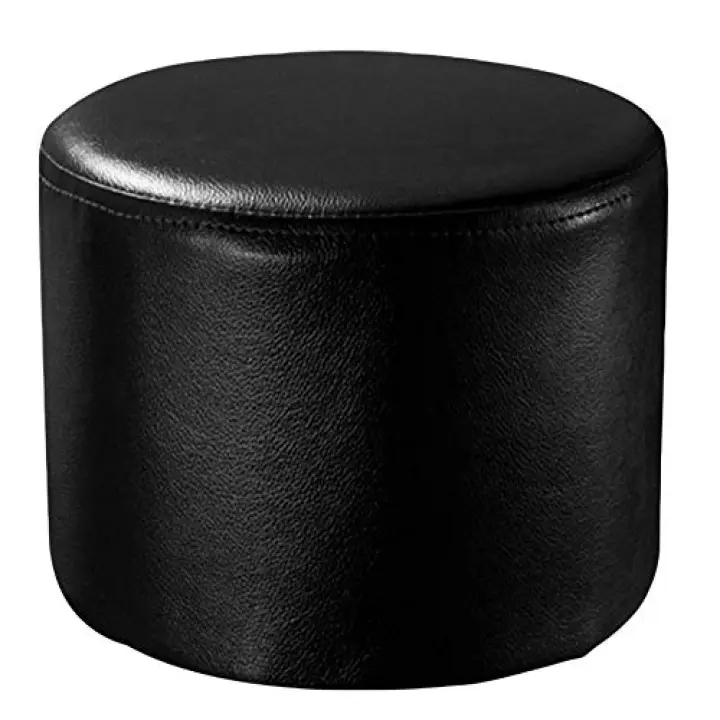 DESALAI Round Leather Upholstered Pouf Footstool with Solid Wood Legs White 11X11X12Inch Small Bench for Living Room Coffee Table,Black-29x29x30cm